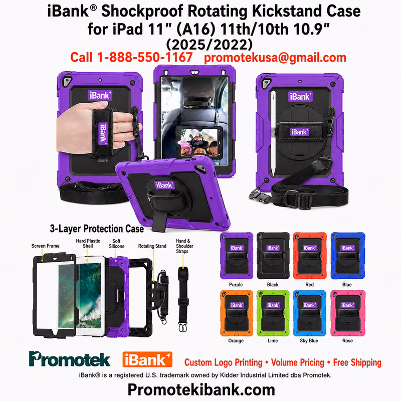 iBank ® Shockproof Rotating Kickstand Case for iPad 11" (A16) 11th/10th 10.9" (2025/2022)