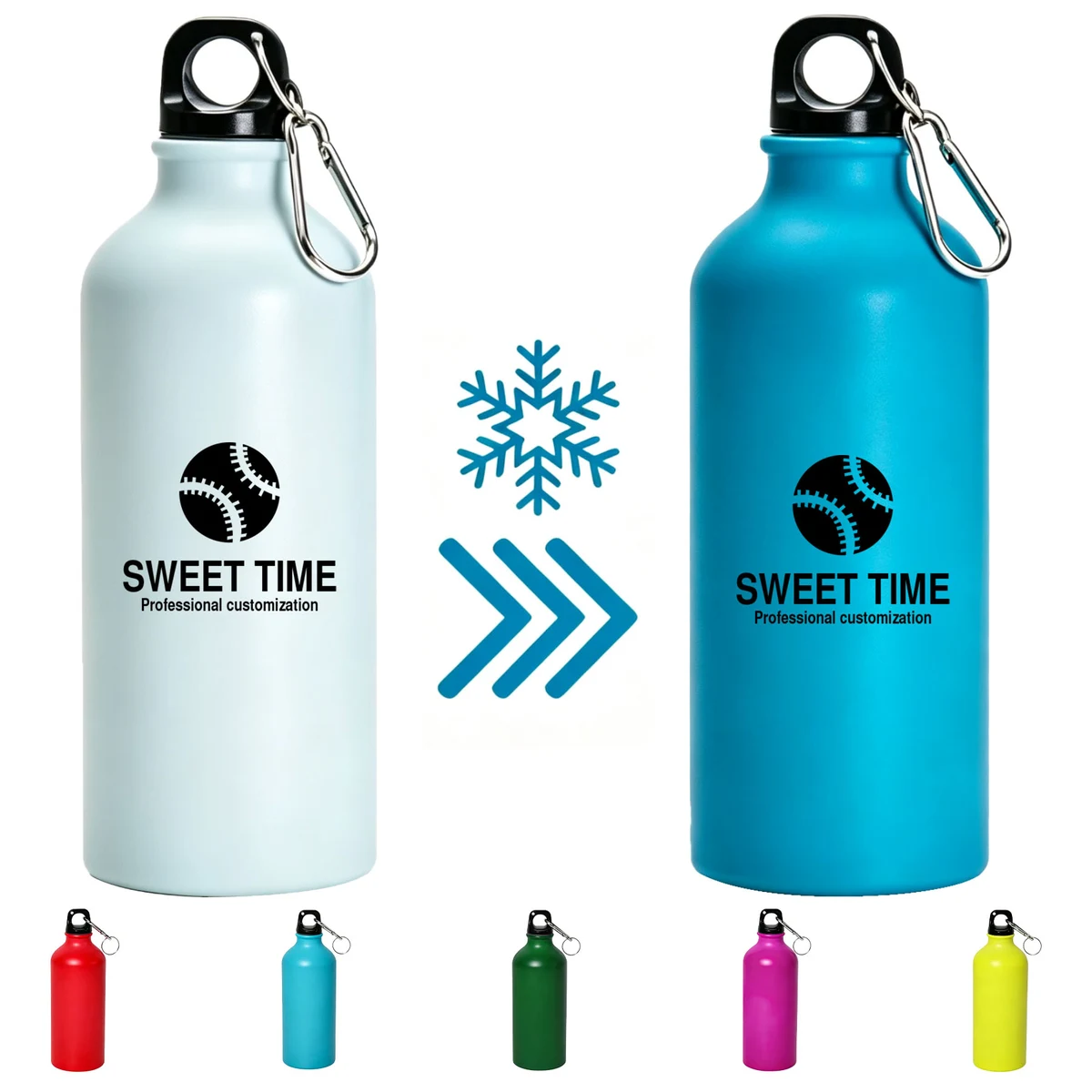 Color Changing Aluminum Water Bottle, custom water bottle with logo imprint 1