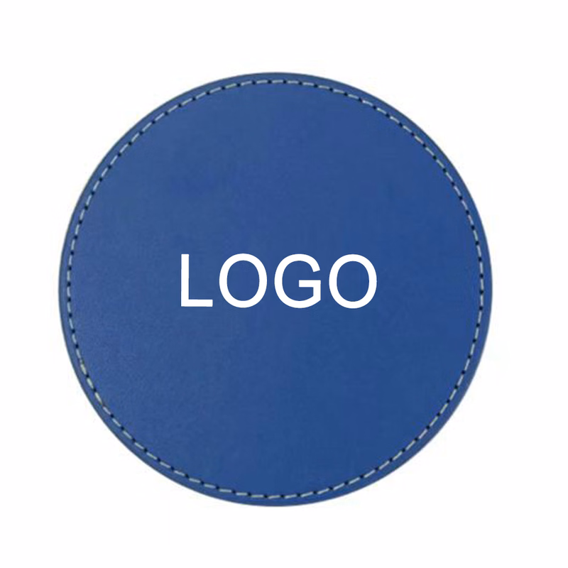 Round PU Leather Cup Coasters With Stitching
