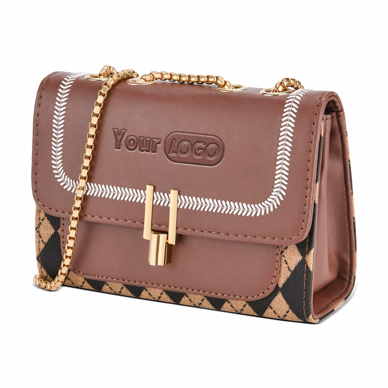Pu Trendy Crossbody Bags with Chain Strap women Brown