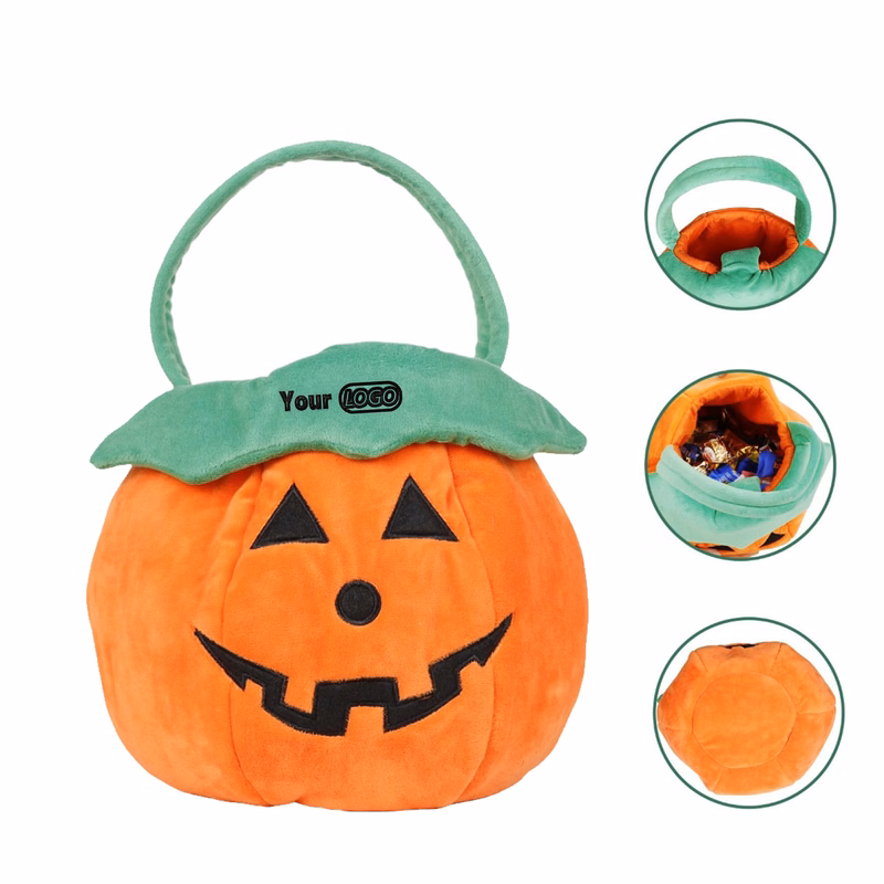 Plush Pumpkin - Shaped Treat Bucket for Halloween