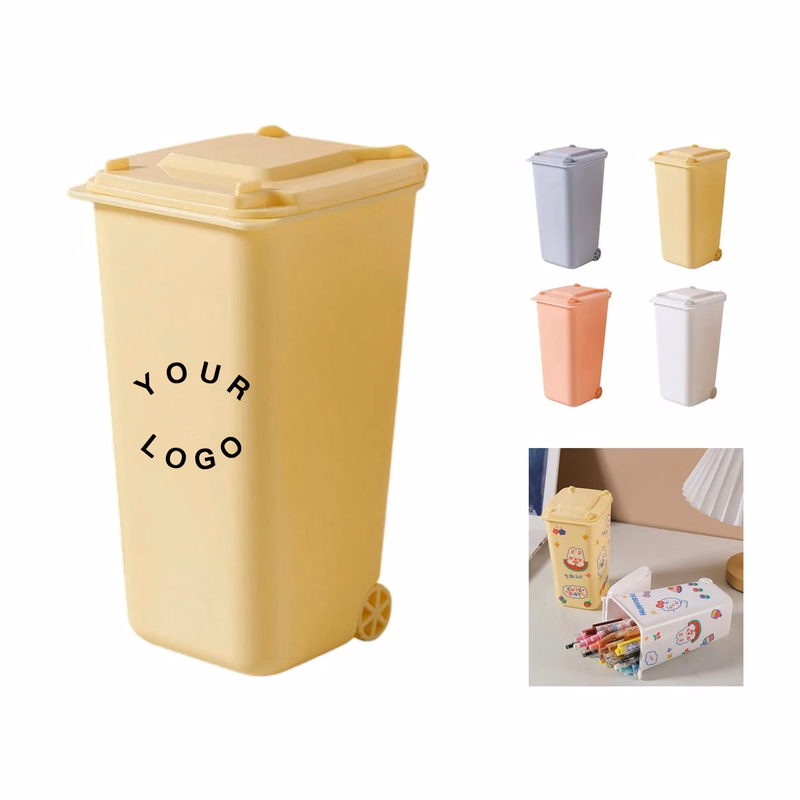 Plastic Mini Trash Bin Pen Holder with Lid