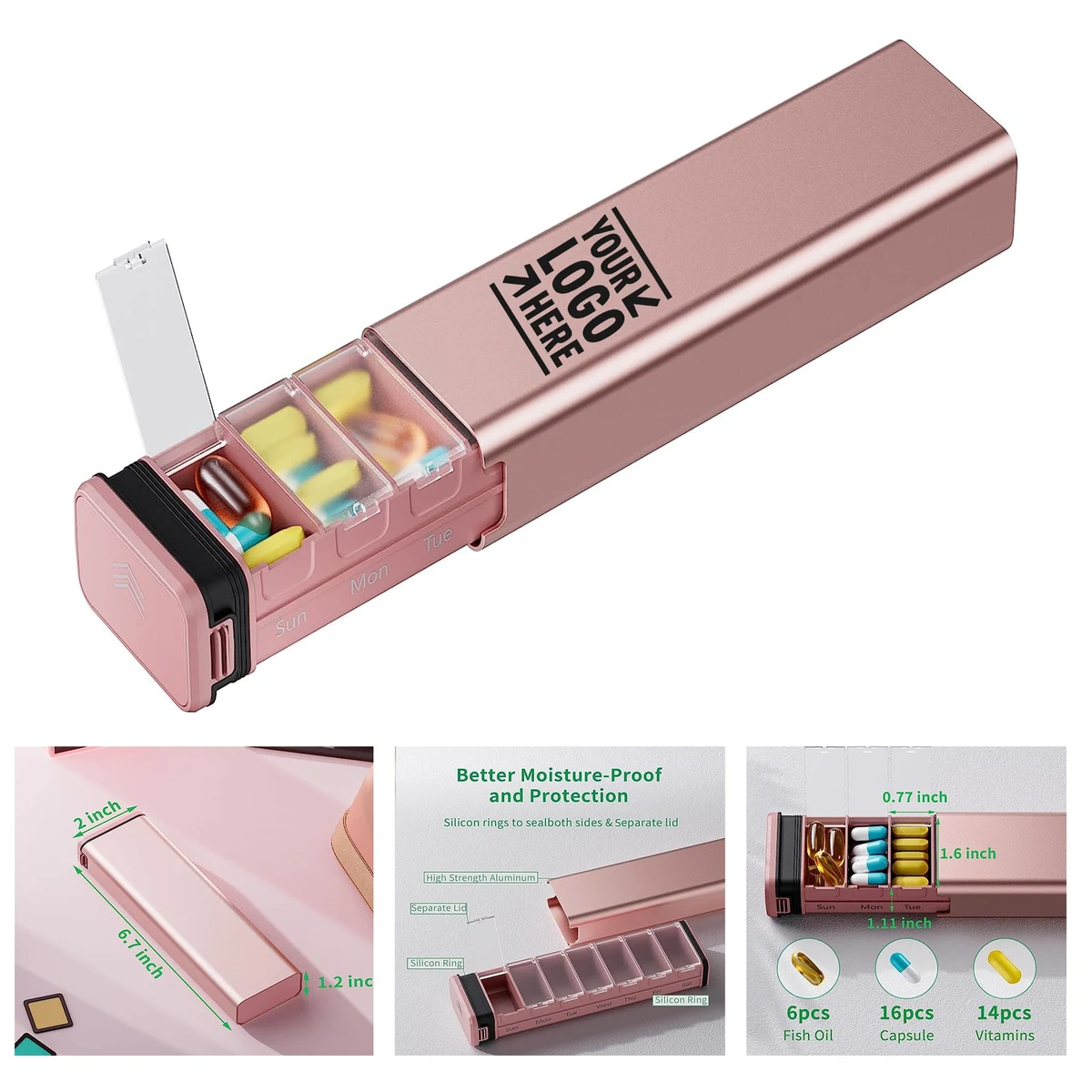 Metal Premium Aluminum Large Capacity 7 Day Weekly Cute Portable Travel Vitamins Pill Organizer 1