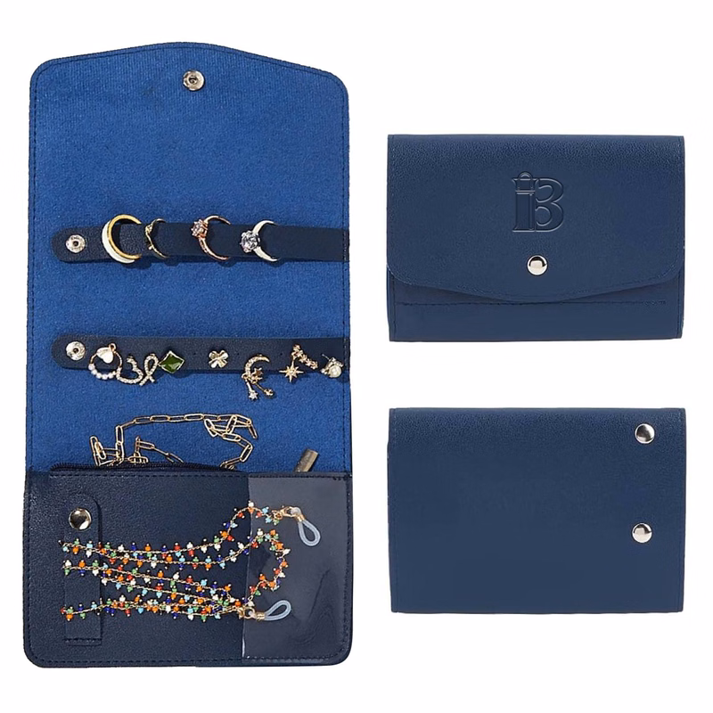 Portable PU Leather Travel Jewelry Roll Organizer