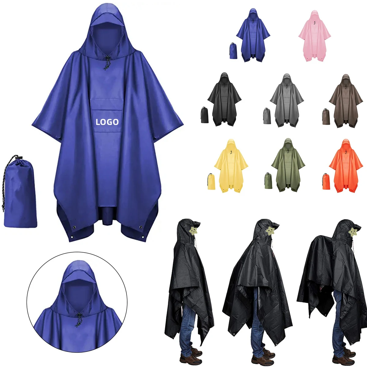 Unisex Hooded Rain Poncho Waterproof Raincoat Jacket 1