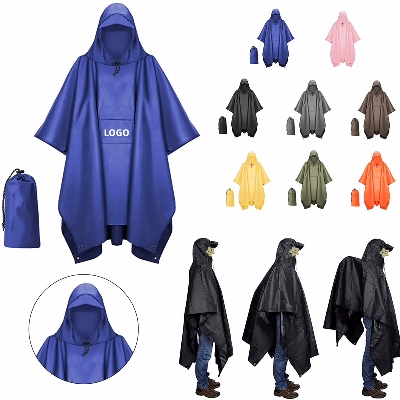 Unisex Hooded Rain Poncho Waterproof Raincoat Jacket