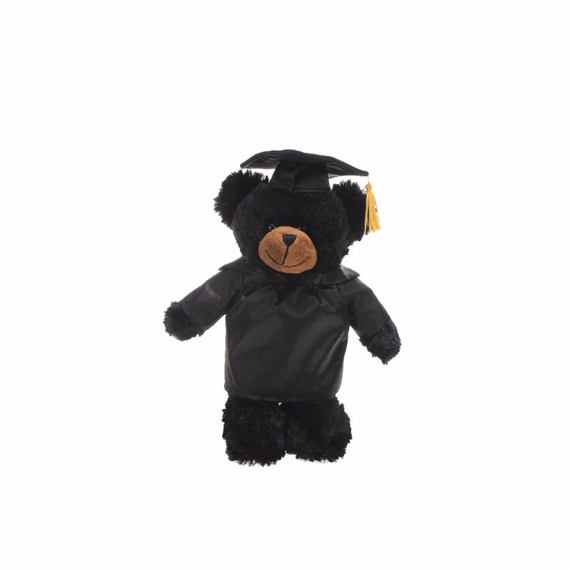 Soft Plush Black Teddy Bear in Graduation Cap & Gown