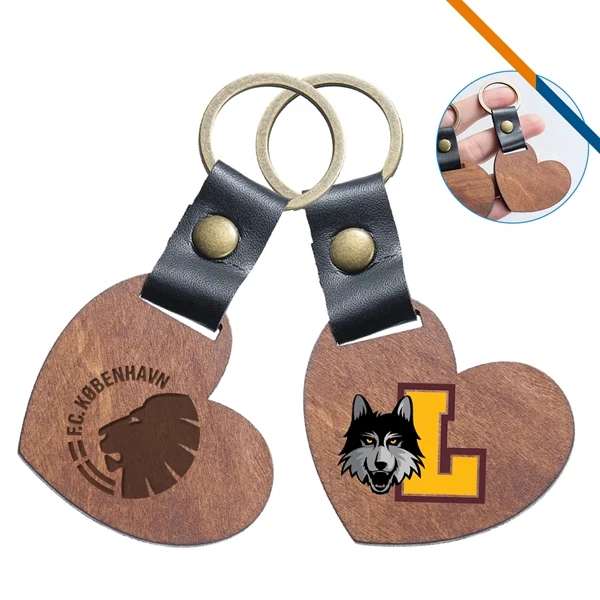 Custom Eco-Friendly Heart Wood Keychain with PU Strap — Corporate Gifting Item 1