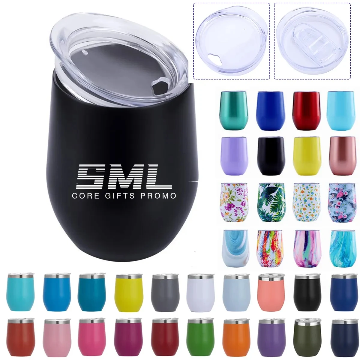 12oz Stainless Steel Stemless Wine Glass with Lids 1