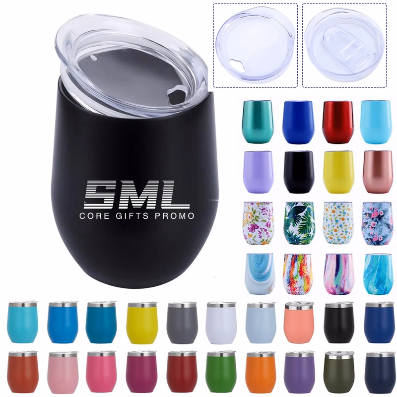 12oz Stainless Steel Stemless Wine Glass with Lids