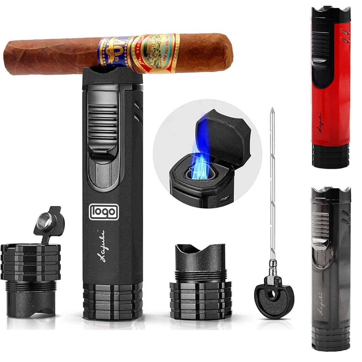 Triple Jet Flame Cigar Lighter with Punch Draw Enhancer 1