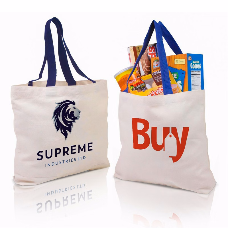 8 Oz Cotton Shopping Tote Bag With Contrast Color Handles