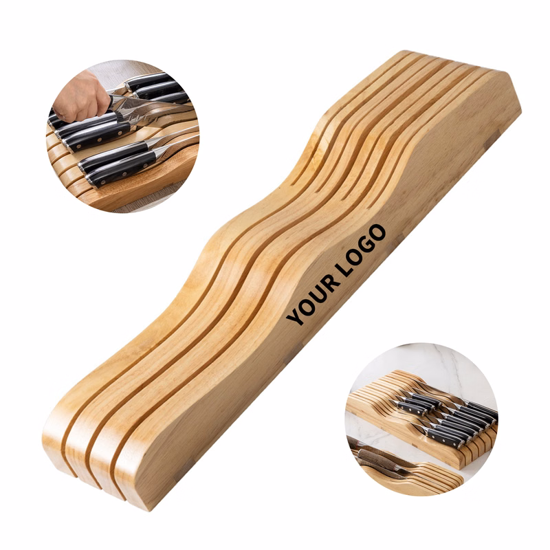 Bamboo In Drawer Knife Block Seven Slot Storage