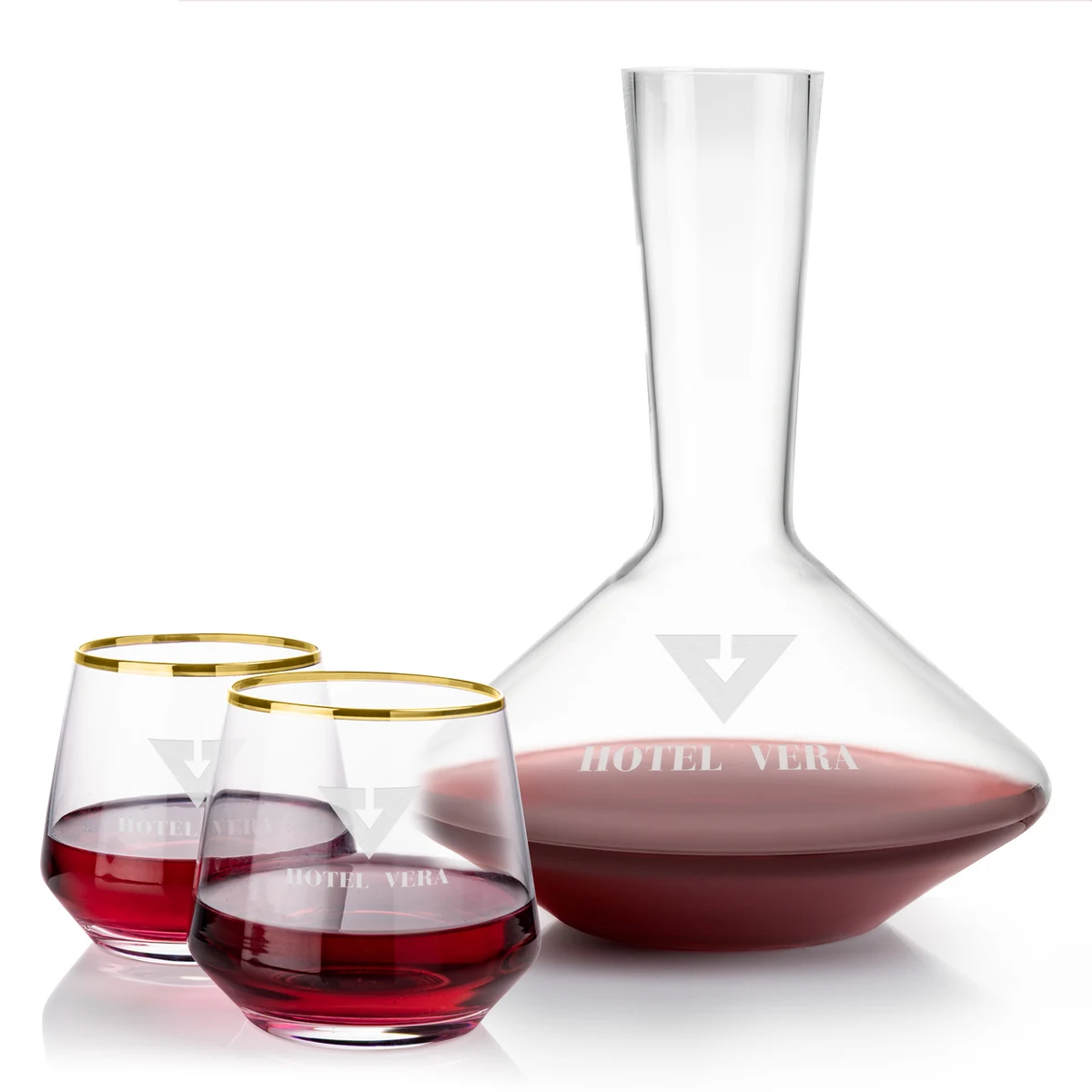 Tucson Carafe & Stemless Wine Set - Gold Rim 1