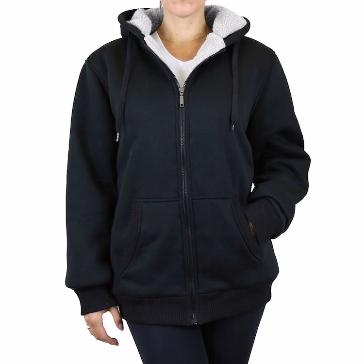 Women's Heavyweight Sherpa Hoodies - Black S-XL