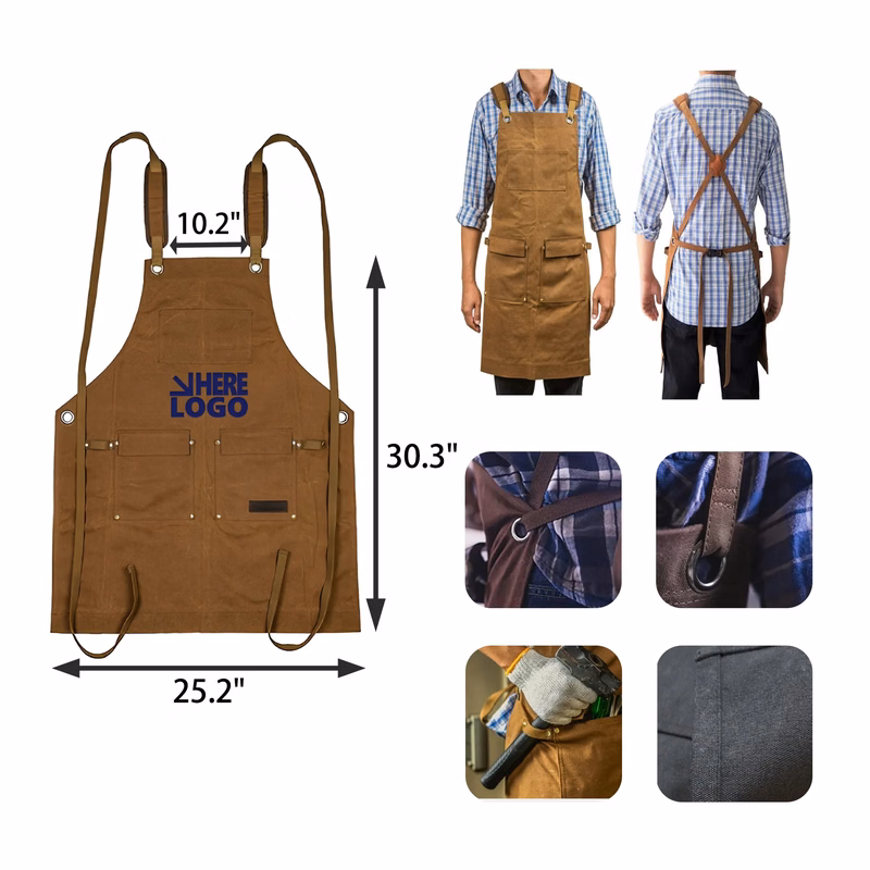 MOQ 20 PCS Thick Canvas Multi-Pocket Apron