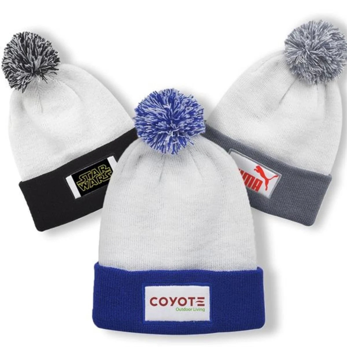 Fuji Beanie w/ Custom Printed Two-Tone Pom Pom Beanies 1