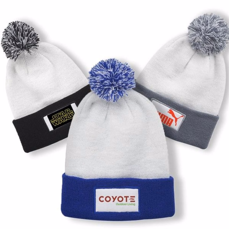 Fuji Beanie w/ Custom Printed Two-Tone Pom Pom Beanies