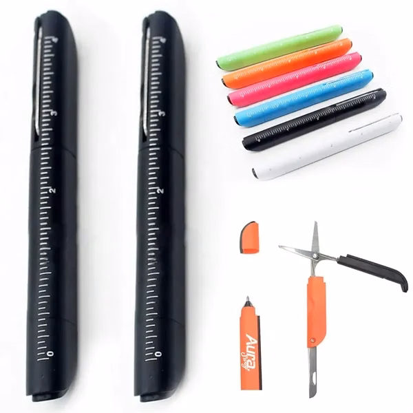 Custom Multi Tool Ballpoint Pen with Ruler and Cutter — Professional Utility Pen
