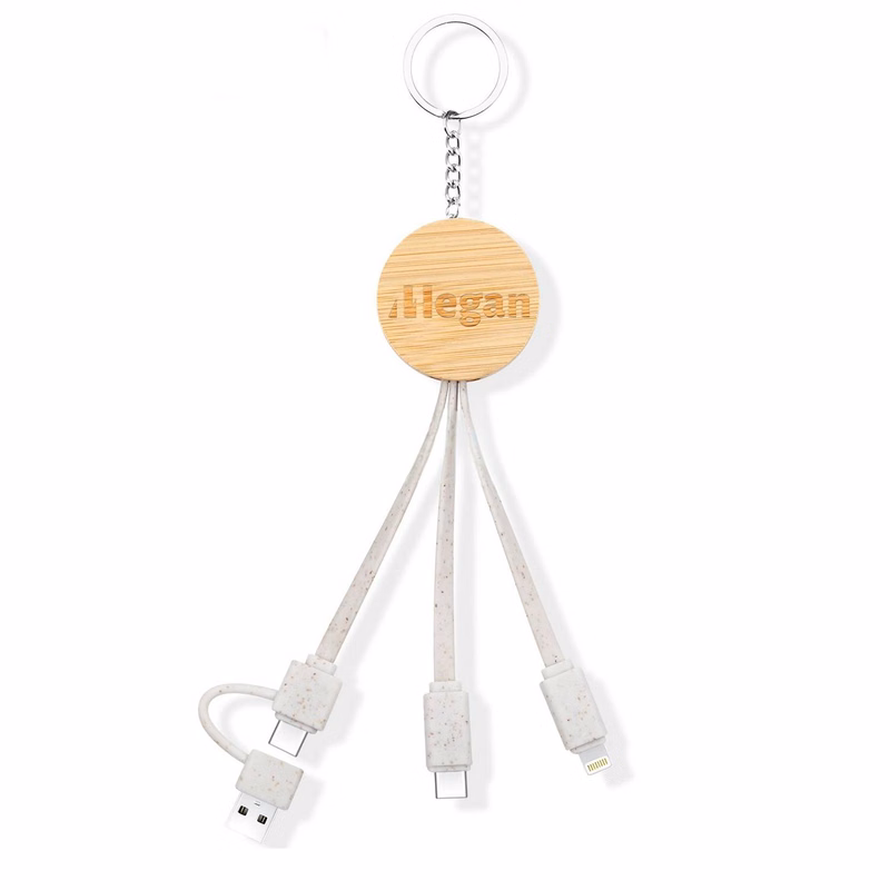Bamboo Multi Charging Cables w/ Keychain