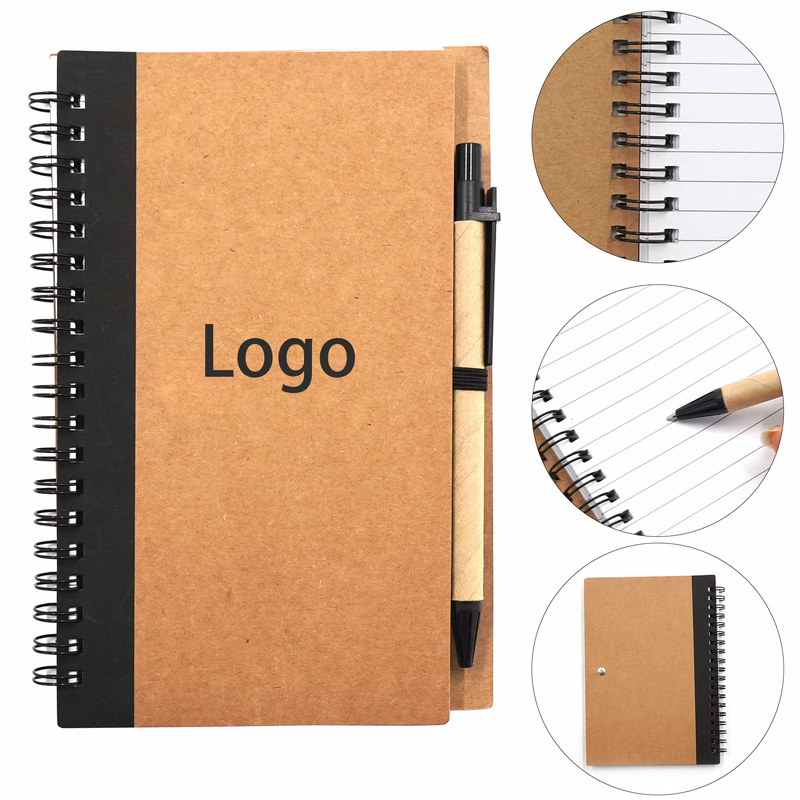 5" x 7" Soft Cover Kraft Spiral Journal With Pen