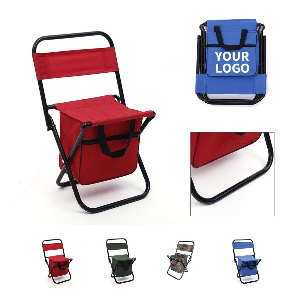Folding Camp Chair With Insulated Cooler Bag 12.6" x 7.3" x 22.8" 1