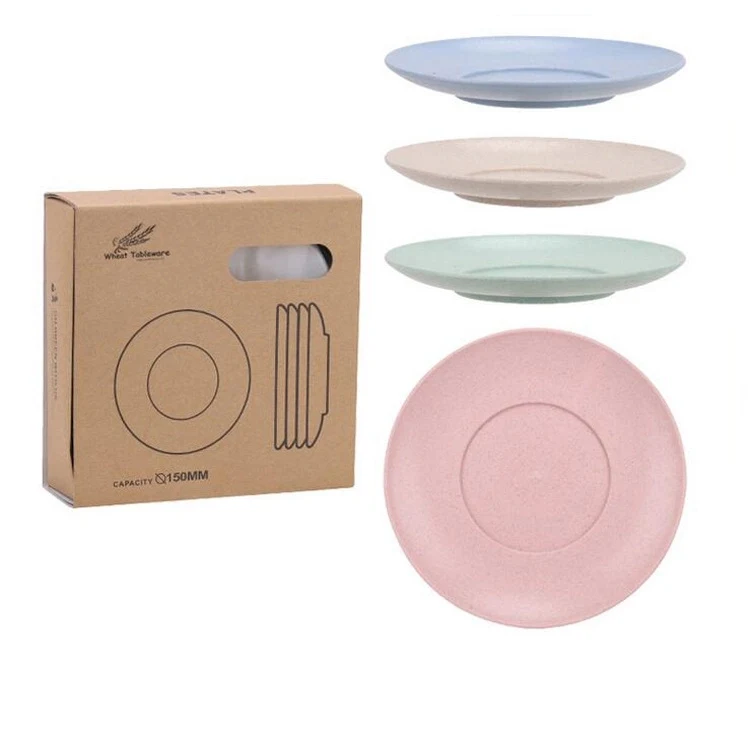 4-Pieces Wheat Straw Dessert Plate with Box 1