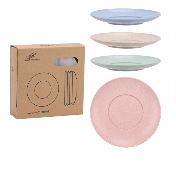 4-Pieces Wheat Straw Dessert Plate with Box