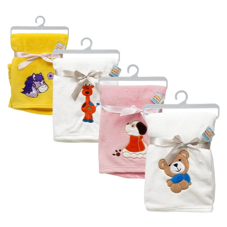 Animal Baby Blankets - 3 Colors 4 Embroidered Designs 1