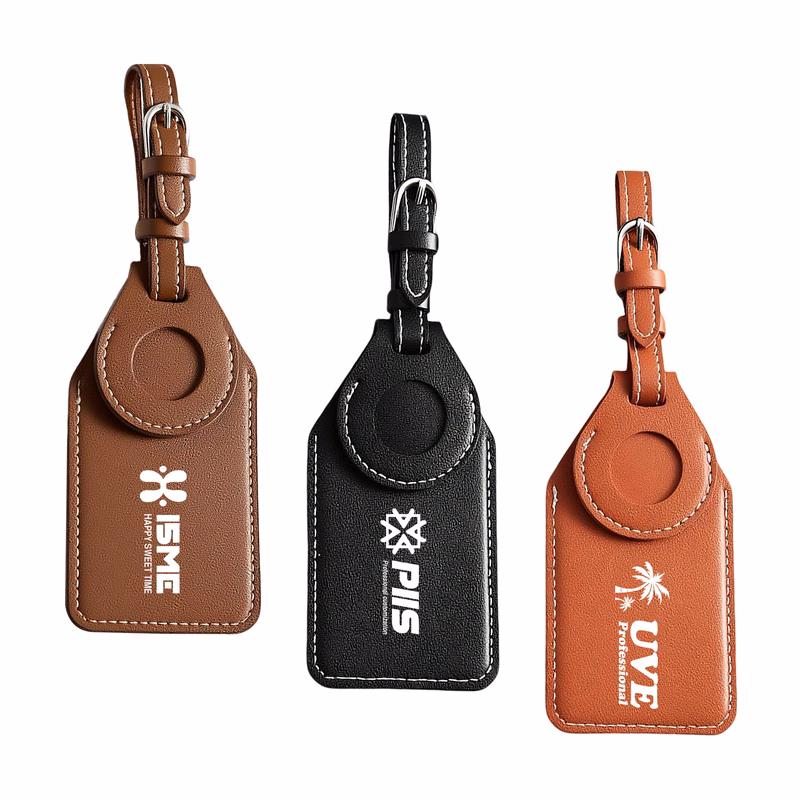 PU Leather Luggage Tag With Airtag Holder
