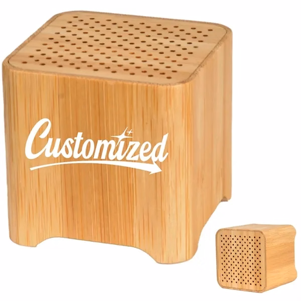 Custom Eco-Friendly Bamboo Cube Bluetooth Wireless Speaker — Sustainable Tech Gifting