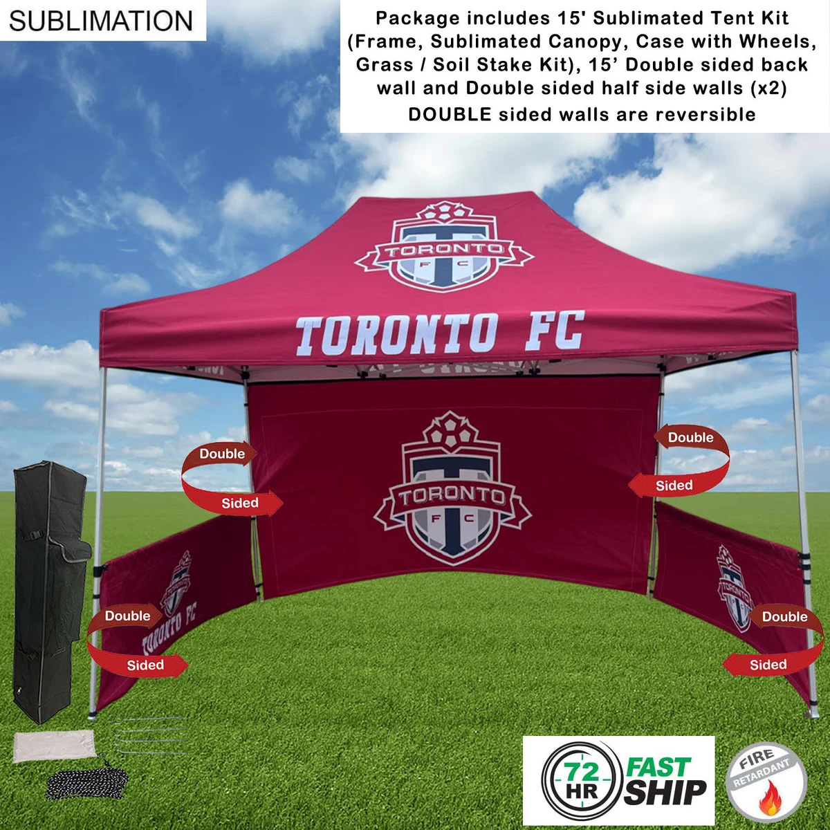 72Hr Fast Ship - 15' Sublimated Tent, 15' DOUBLE sided backwall and 2 DOUBLE sided half sidewalls 1