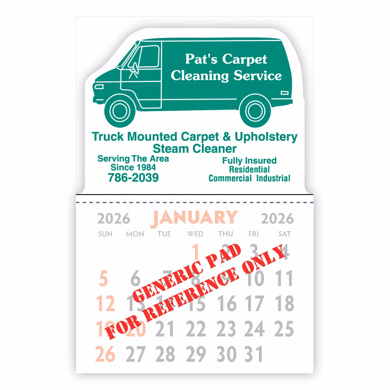 Designer Shaped Kwik-Stik 6 Mil Smooth Vinyl Calendar w/ Van top