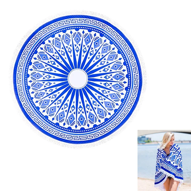 60'' Round Fringed Beach Towel 1