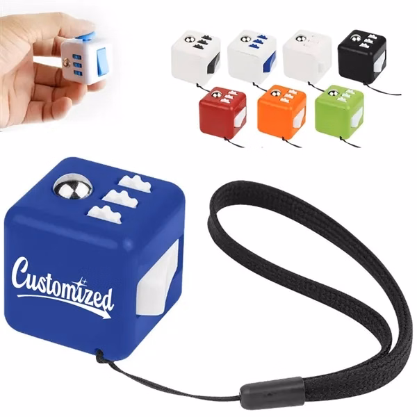Custom Pocket Fidget Cube Stress Relief Toy with Wrist Strap — Office Promo