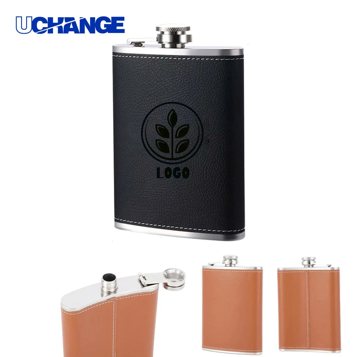 Leather Stainless Steel Pocket Hip Flask Container (8oz) 1