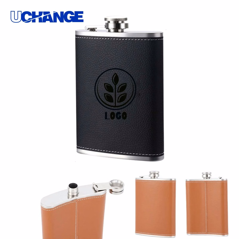 Leather Stainless Steel Pocket Hip Flask Container (8oz)