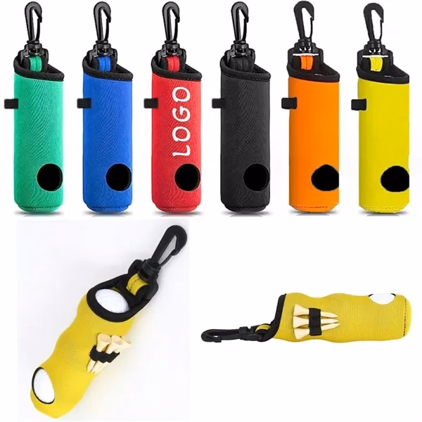 Custom Neoprene Golf Ball Tee Holder with Backpack Clip — On-Course Storage Essential