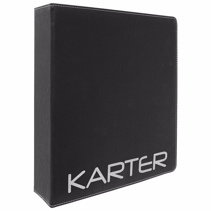 11" x 11 " Black/Silver Leatherette 3-Ring Binder w/ 2" Slant D-Rings