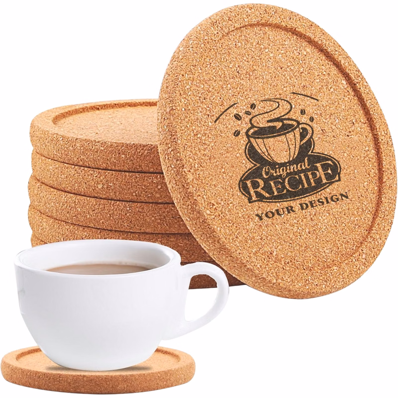 Round Cork Coaster with Grooved Edge
