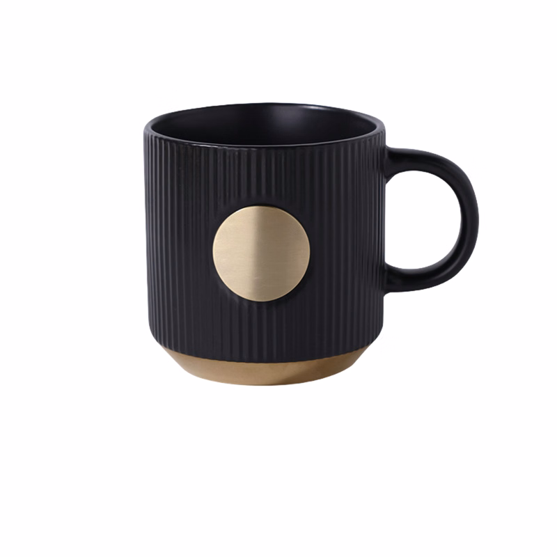 Gold-rimmed Copper-plated Ceramic Mug
