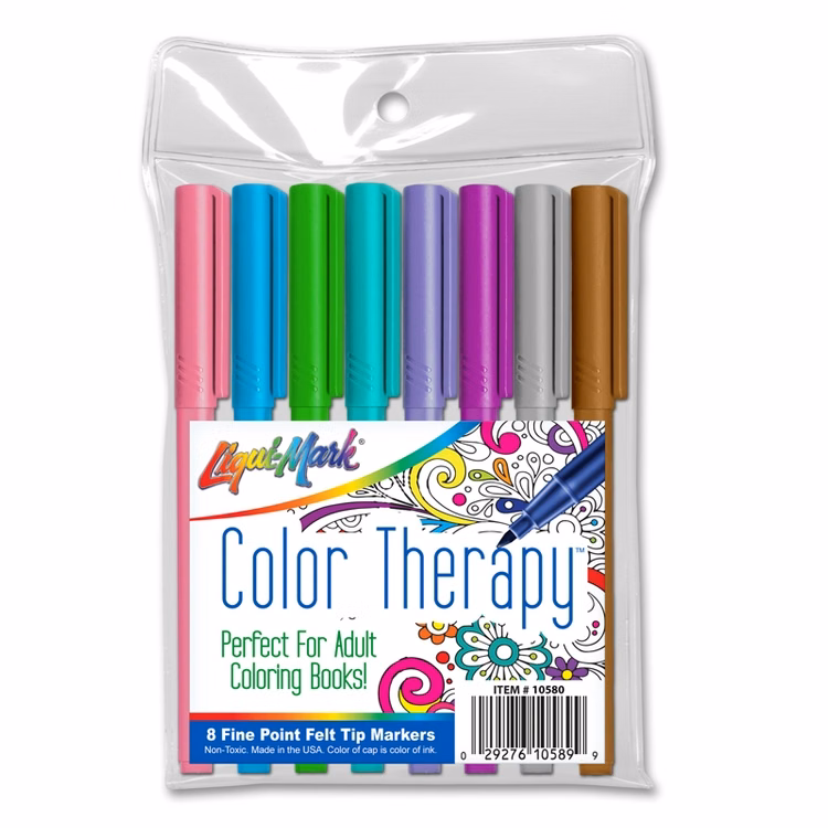 8 Pack Color Therapy Fine Felt Tip Adult Coloring Markers - Fashion Colors