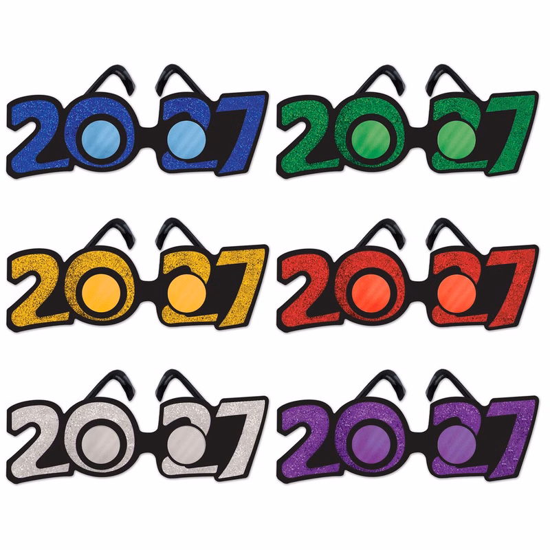 2027 Glittered Plastic Eyeglasses (Blue, Gold, Green, Purple, Red, Silver)