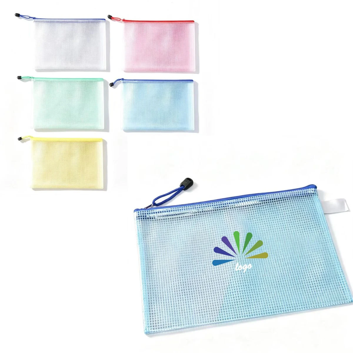 Full Color Custom Logo Mesh PVC Zipper Document Bag 1
