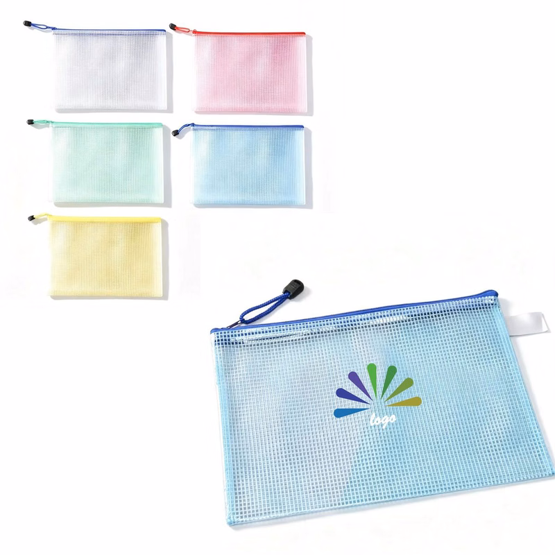 Full Color Custom Logo Mesh PVC Zipper Document Bag
