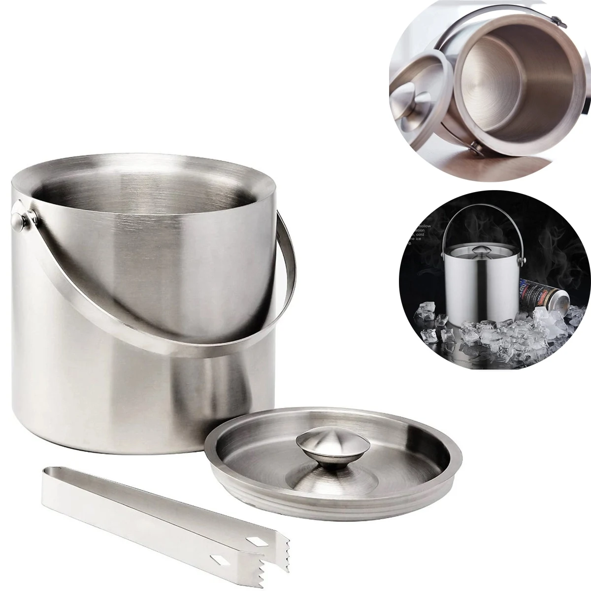 3L Double-wall Ice Bucket with Lid and Tong 1