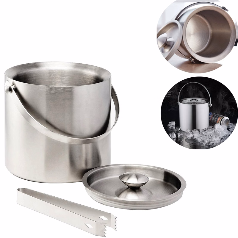 3L Double-wall Ice Bucket with Lid and Tong