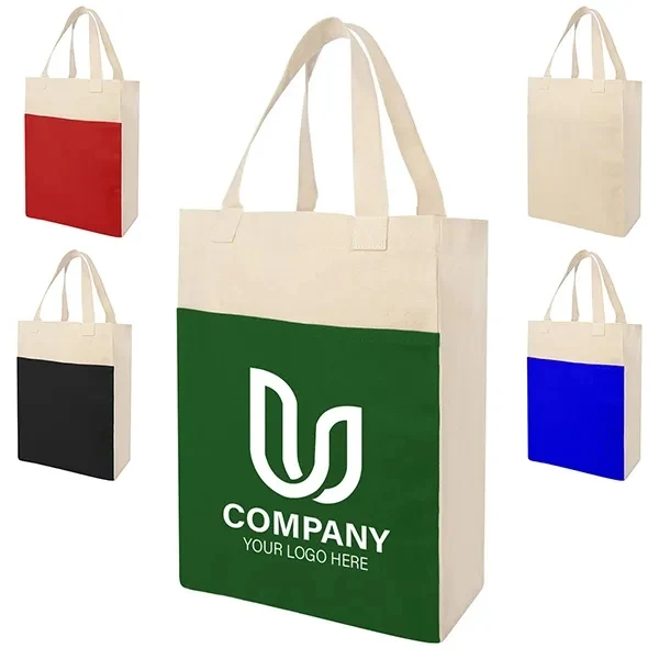 Canvas Shopper Tote Bag With Front Pocket, custom tote bag with logo imprint 1