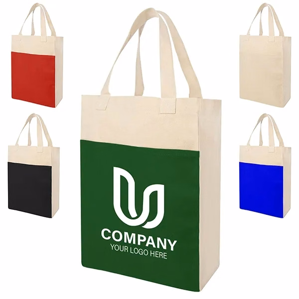 Canvas Shopper Tote Bag With Front Pocket