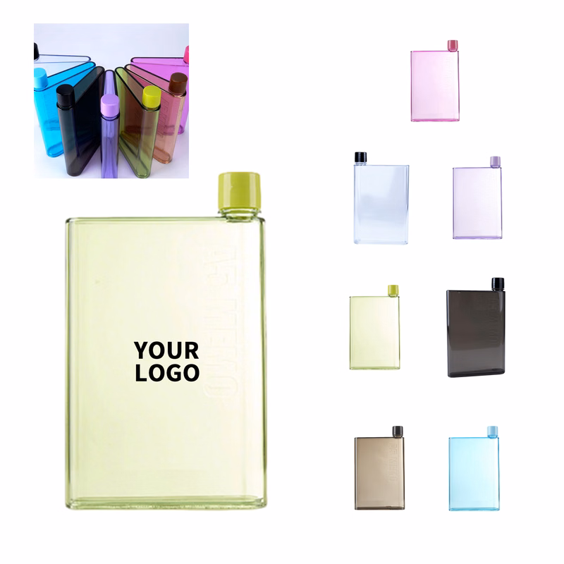 A5 Flat Plastic Transparent Water Bottle Slim Profile